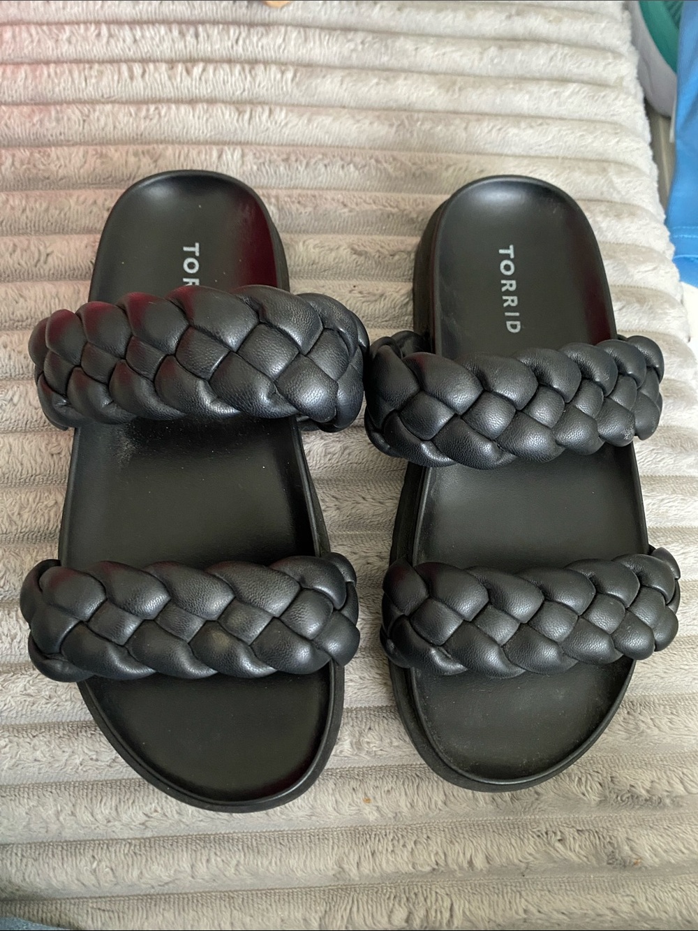 torrid Black Braided Double-Strap Slide Sandals 9